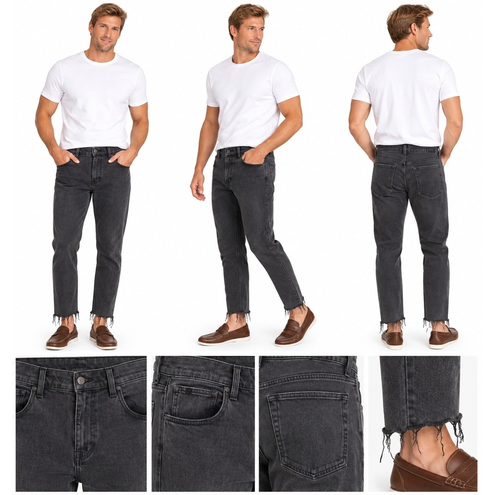 RVCA Daggers Jeans 32 Charcoal Black Slim Tapered Raw Hem Frayed Skate Grunge